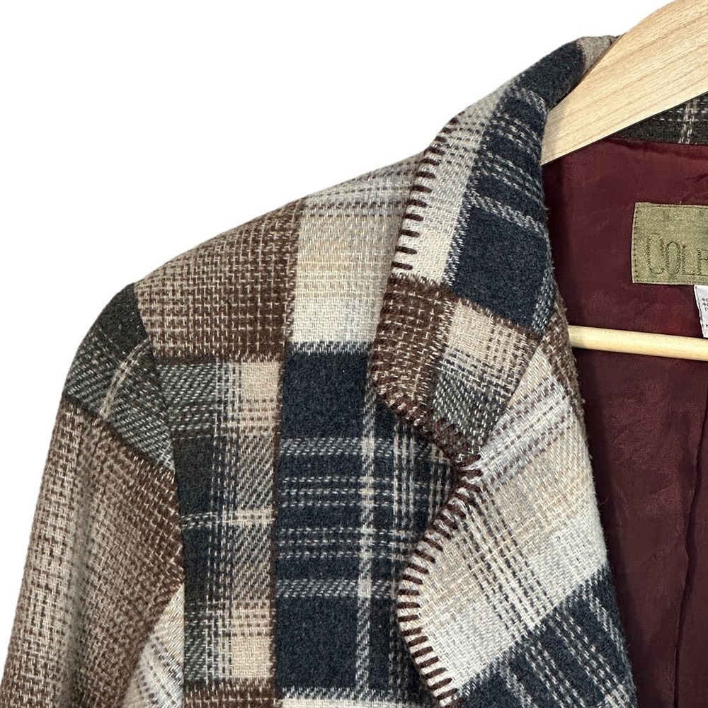 JL Colebrook Women's Medium‎ Plaid Patchwork Button Up Coat Lined Wool Blend - Picture 3 of 8